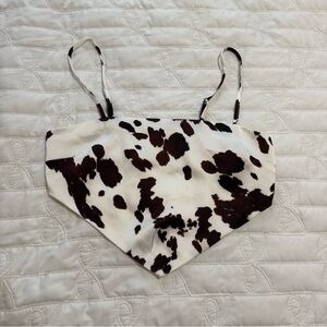 Forever21 White and Brown Cowprint Satin Crop Top